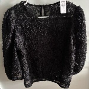 NWT Express Textured Floral Crew Neck Puff Sleeve Top